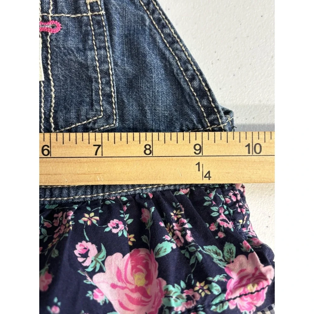 OshKosh B'gosh Jumper Dress Girl 18M Blue Floral Gingham Eyelet Ruffle Denim